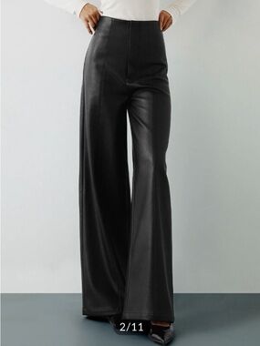 Commense High-Wist PU Leather Wide-Leg Pants Black XL NWT – Rare Size